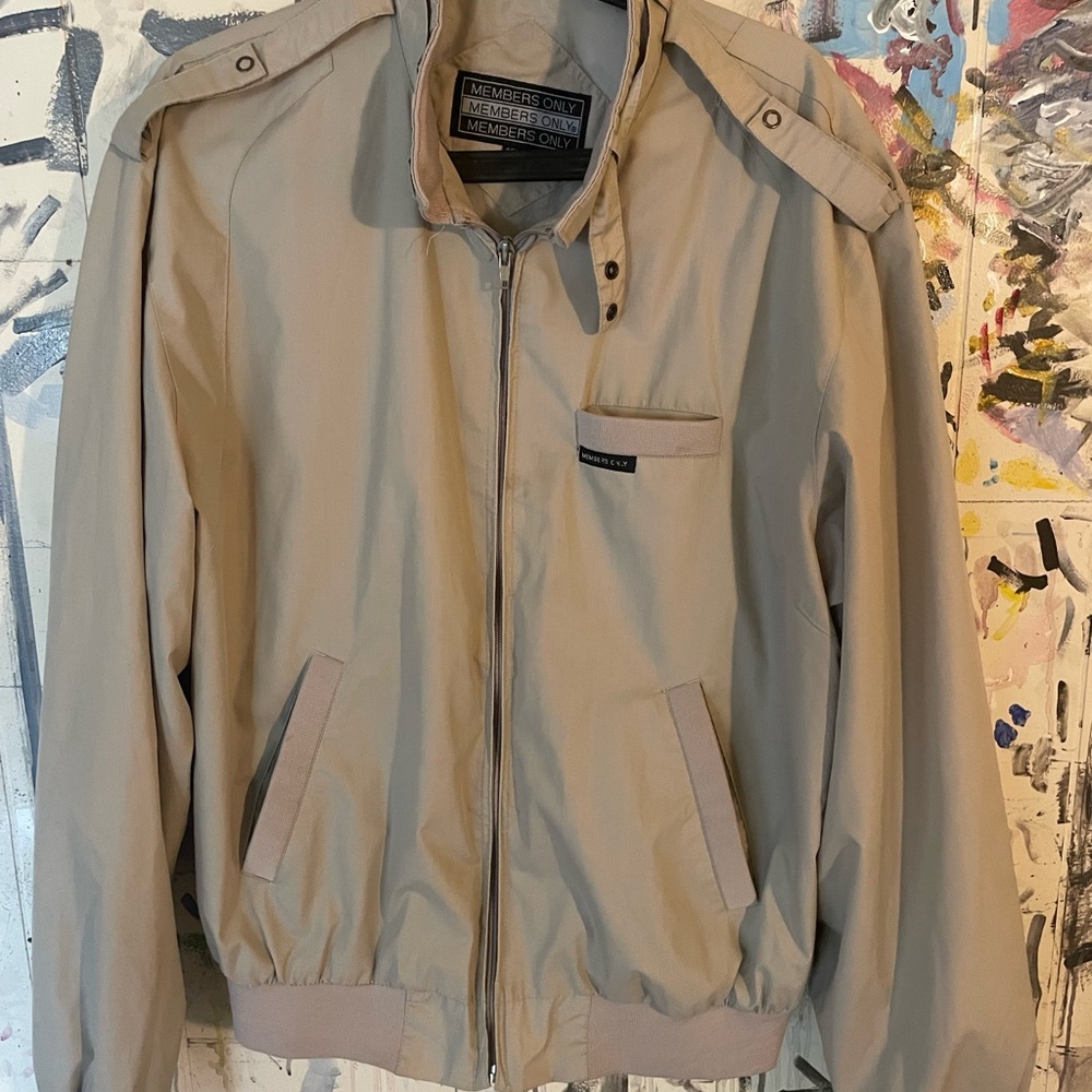 Members Only Tan Windbreaker with Ribbed Waistband